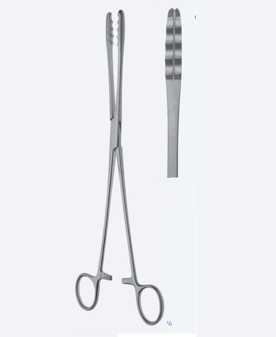 Зажими, для спонжів, промивання та операційної білизни, "Ulrich", прямі, зубчасті, з кремальєрою, довжина 265 мм. Бренд - Asanus Medizintechnik Gmb, Німеччина